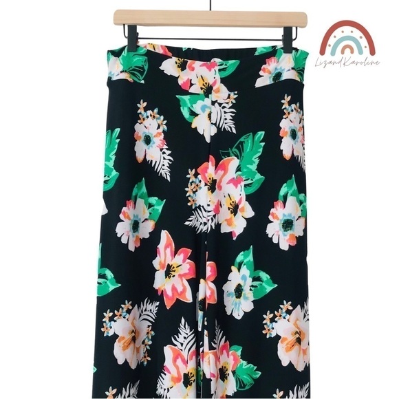 Versona High Waist Straight Wide Leg Tropical Floral Hibiscus Pants - Picture 3 of 9
